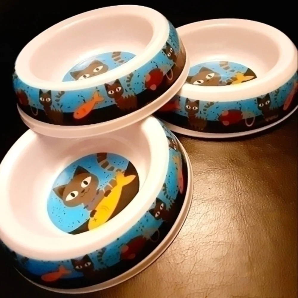 Melamine Fish-N-Kitty Cat Bowls Trio